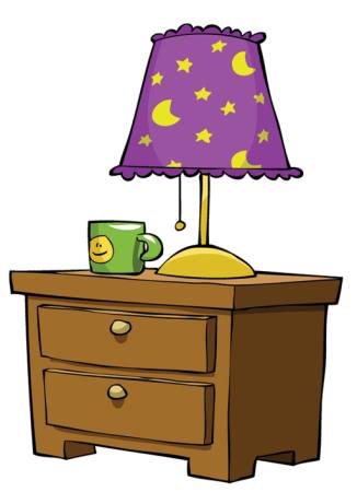 lamp, stand, cup, drawer, moon, stars Dedmazay - Dreamstime