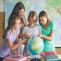 people, study, studying, earth, map, globe, children, kids, teacher Luminastock